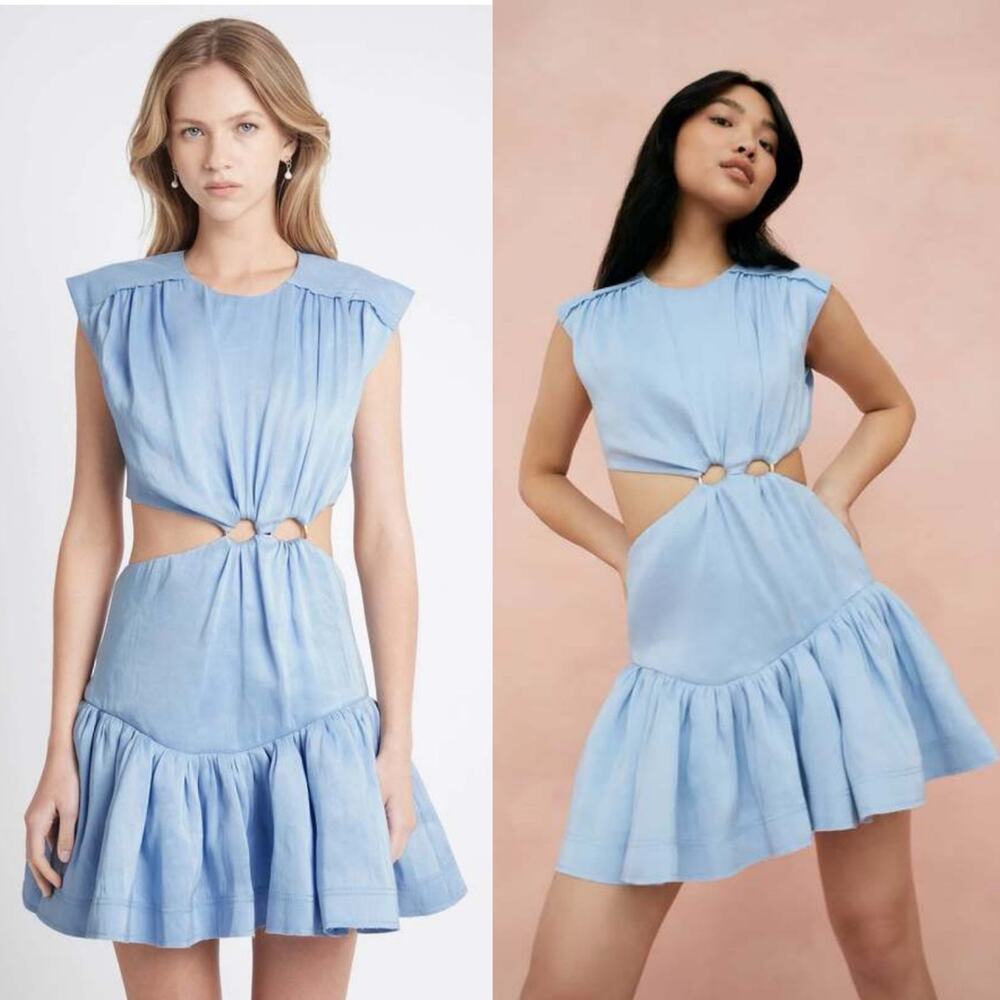 Aje Solstice Cut Out Ring Flip Mini Dress Blue 10